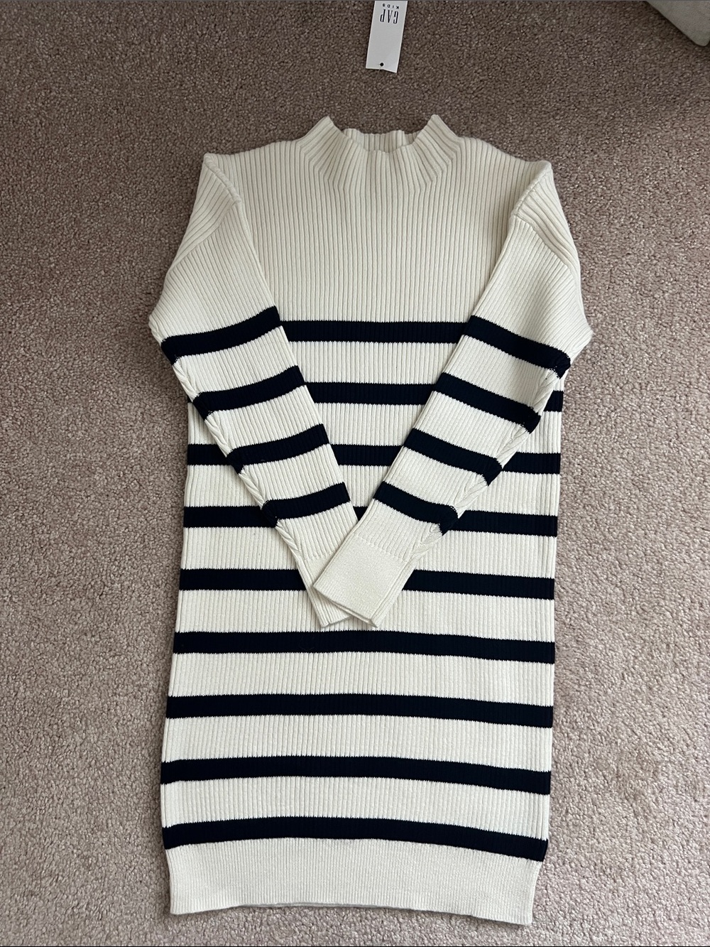 NWT GAP girls Cream and Black Striped Ribbed Knit Dress - size small